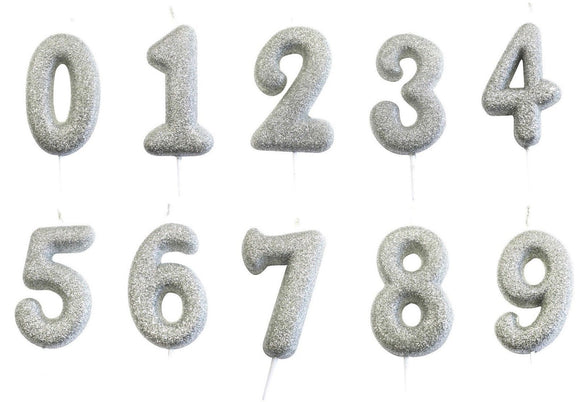 Silver number age cake candle toppers
