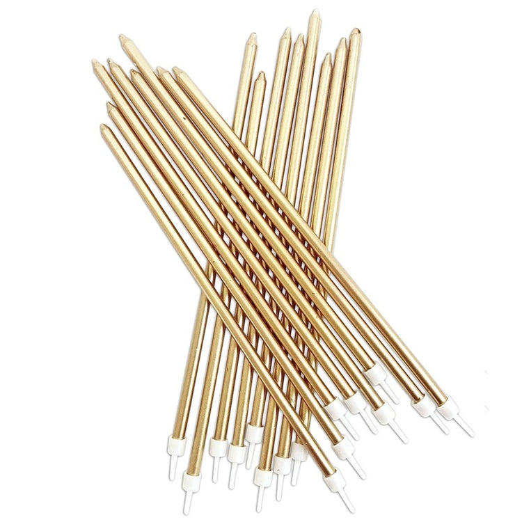 gold extra long cake candles 18cm tall