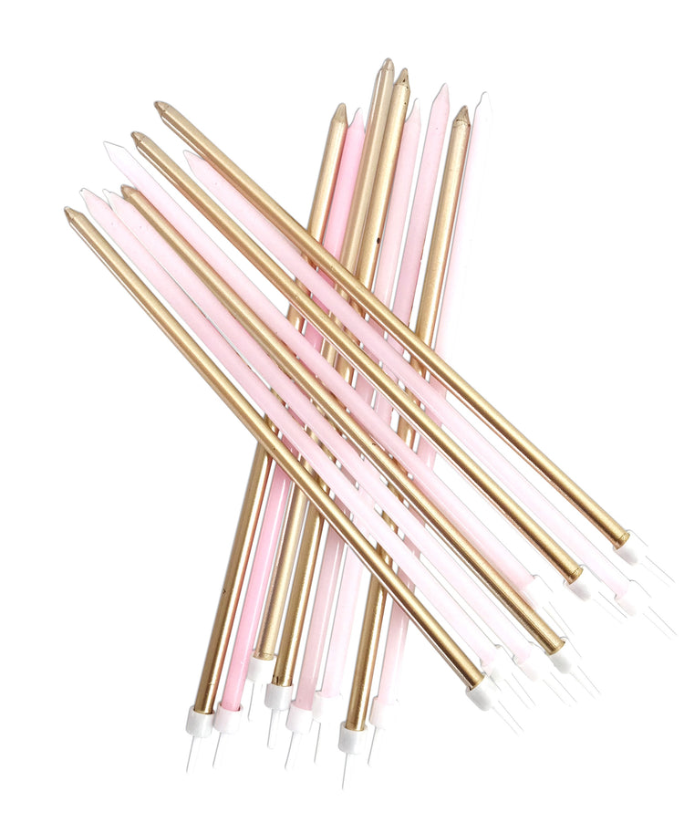 Extra long gold and pink cake candles 18cm tall