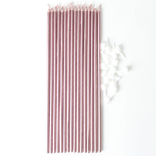 pack of 16 rose gold tall cake candles 18cm long