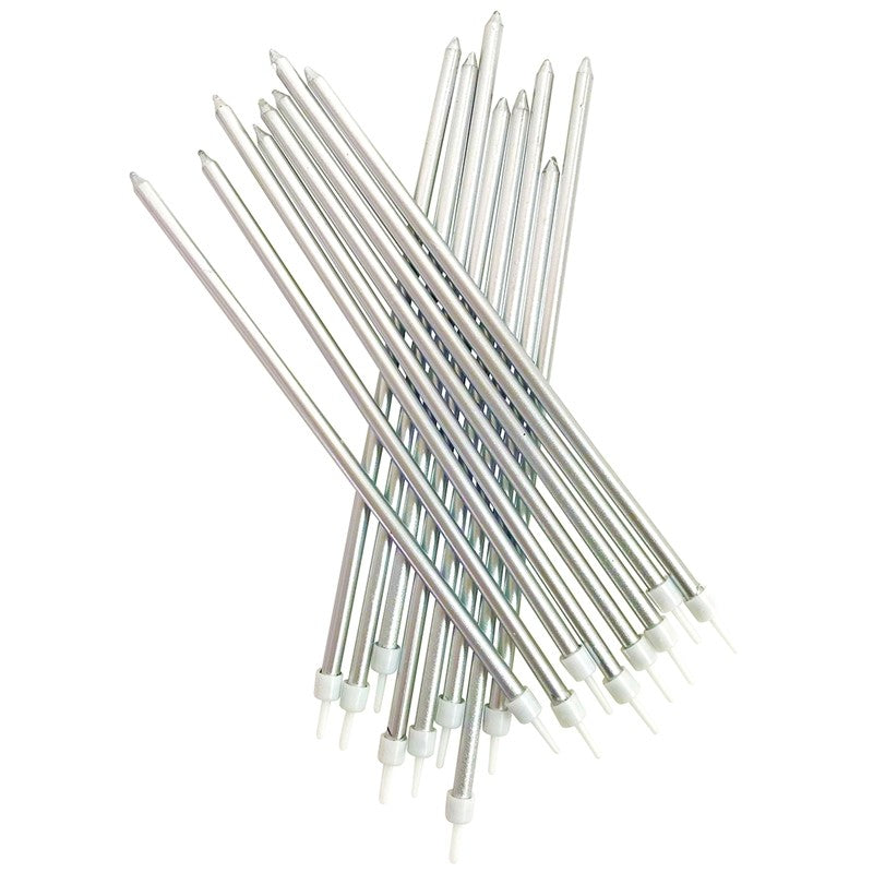 extra long cake candles silver 18cm tall