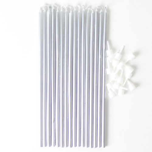 pack of 16 tall silver cake candles 18cm long