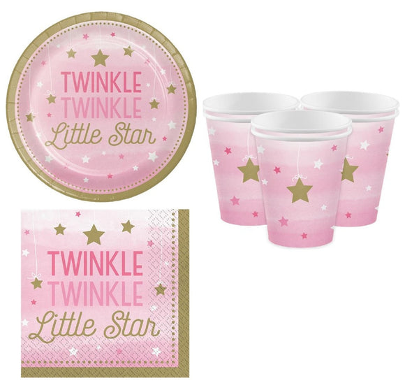 Pink twinkle little star baby shower party tableware