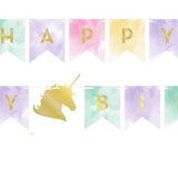 close up of unicorn birthday banner